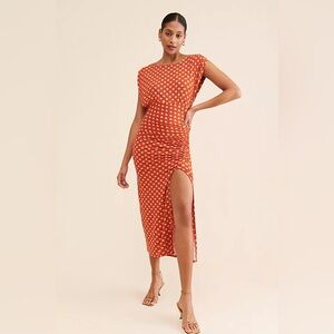 Free people lakeside printed midi dress fantastic rust orange color with hearts!
